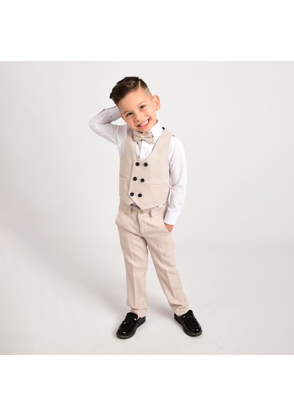Erkek Çocuk Smokin Takım Elbise Yelekli Papyonlu