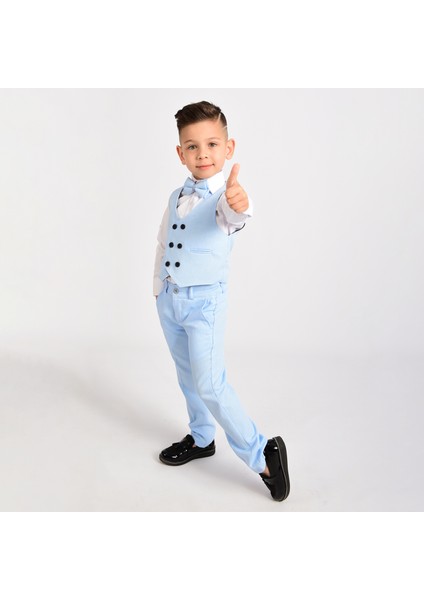 Erkek Çocuk Smokin Takım Elbise Yelekli Papyonlu