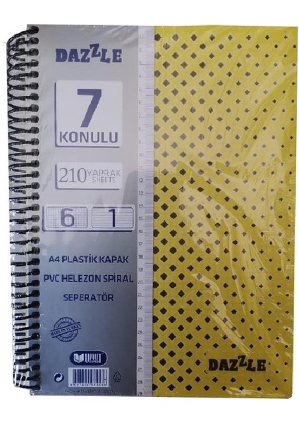 6+1 Ayraçlı Defter 7 Konulu 210 Yaprak 1 Adet 6 Kareli 1 Çizgili Spralli Plastik Kapak Seperatörlü