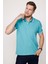 Erkek Polo Yaka Slim Fit Yaka ve Kol Şeritli Pike Turkuaz Tişört 1