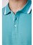 Erkek Polo Yaka Slim Fit Yaka ve Kol Şeritli Pike Turkuaz Tişört 4