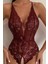 Kadın Bacak Arası Açık Dantel Tül Babydoll - Çapraz Askı Detaylı Şık Gecelik - Tek Parça İç Çamaşırı Bodysuit - 7300 3