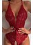 Kadın Bacak Arası Açık Dantel Tül Babydoll - Çapraz Askı Detaylı Şık Gecelik - Tek Parça İç Çamaşırı Bodysuit 7300 3