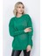 Kadın Triko Kazak Bisiklet Yaka Yaprak Desenli Kolu Taşlı Oversize Yeşil 2