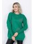 Kadın Triko Kazak Bisiklet Yaka Yaprak Desenli Kolu Taşlı Oversize Yeşil 4