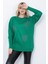 Kadın Triko Kazak Bisiklet Yaka Yaprak Desenli Kolu Taşlı Oversize Yeşil 5