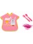 Babyjem Dökülmeyen Tabak + Kaşık Çatal Seti + Muşamba Önlük Pembe Beslenme Seti 1