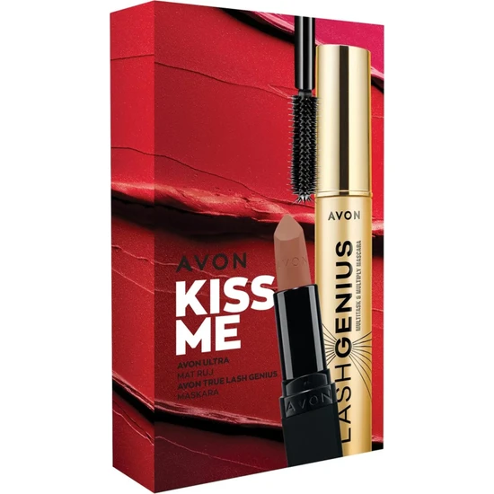 Avon Kiss Me Ultra Mat Ruj Marvellous Mocha ve Lash Genius Maskara Hediye Paketi