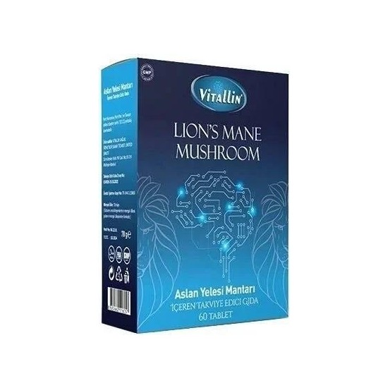 Vitallin Aslan Yelesi Mantarı 1000 mg 60 Tablet Lion's Mane Mushroom