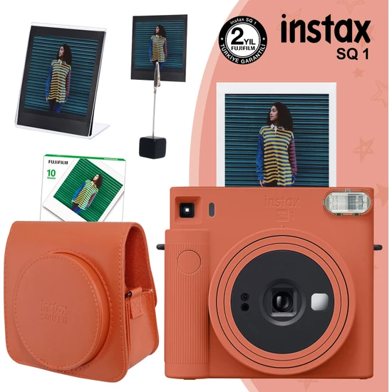 Fujifilm Instax Sq1 Terracotta Turuncu Fotoğraf Makinesi 10LU Kare Film Deri Kılıf Pleksi Çerçeve ve Kıskaçlı Stand Fujifilm Instax Sq1 Terracotta Turuncu Fotoğraf Makinesi 10LU Kare Film Deri Kılıf Pleksi Çerçeve ve Kıskaçlı Stand