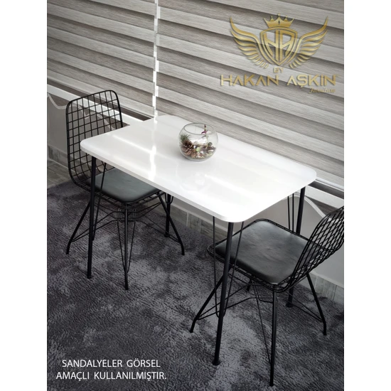 By Hakan Aşkın Siyah Metal Ayaklı 60X90 cm (Tek Masa) Parlak Beyaz Eclipse 2023 Mutfak - Balkon - Çalışma Masası