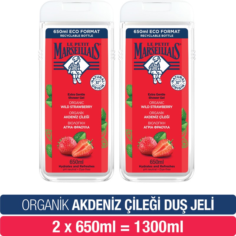 Le Petit Marseillais Duş Jeli Akdeniz Çileği 650 ml x 2 Organik ve Nazik Temizleme