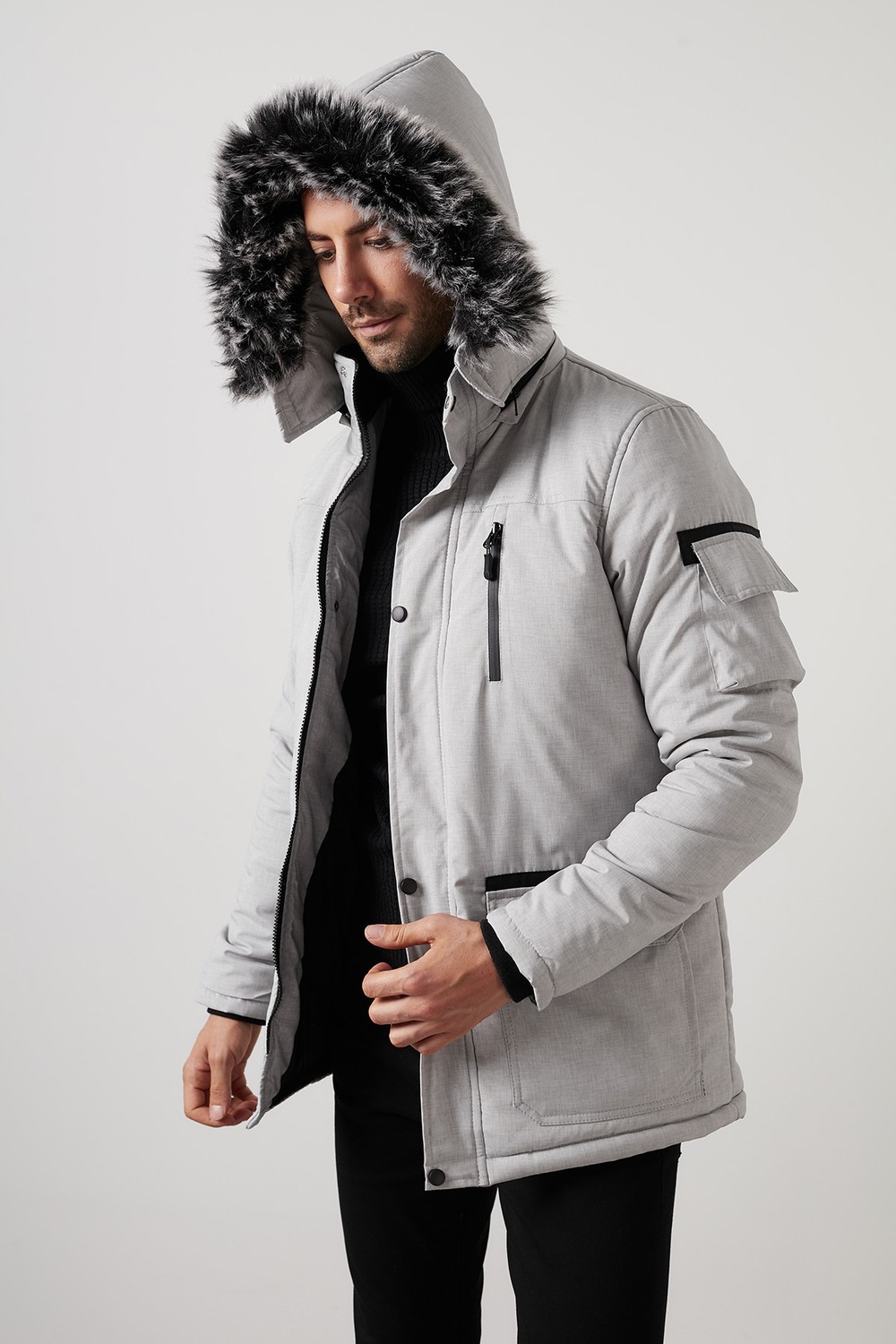 Buratti Peluş Astarlı Suya ve Rüzgara Dayanıklı Soğuk Geçirmez Slim Fit Mont Erkek MONT 5711051 görsel 3