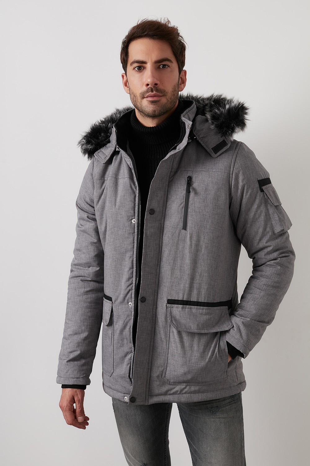 Buratti Peluş Astarlı Suya ve Rüzgara Dayanıklı Soğuk Geçirmez Slim Fit Mont Erkek MONT 5711051 görsel 8