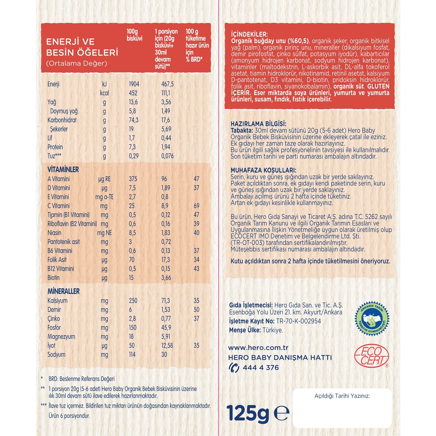 Hero Baby Organik Bebek Bisküvisi 125g Fiyatı Taksit