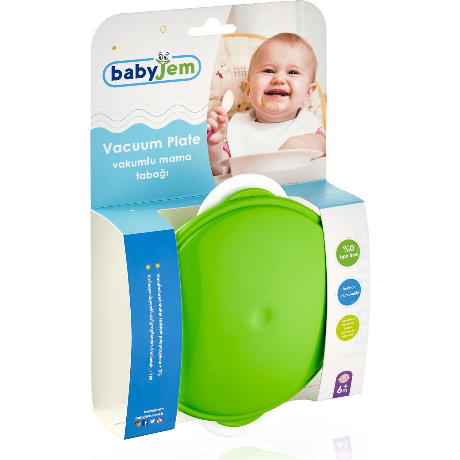 Babyjem Vakumlu Mama Tabağı &amp;2�Li Mama Kaşığı Takımı Yeşil