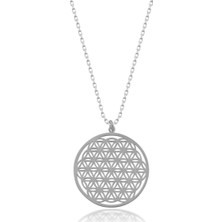 Takılingo 925 Ayar Gümüş Kadın Yuvarlak Yaşam Çiçeği Kolye Gümüş Renk