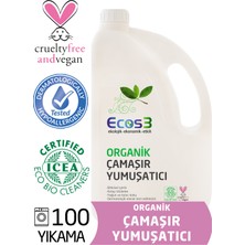 Ecos3 Çamaşır Yumuşatıcı, Organik & Vegan Sertifikalı, Ekolojik, Extra Konsantre, 100 Yıkama, 2500ml