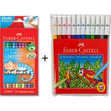 Faber-Castell 12+24 Bicolor Kuru Boya + Faber-Castell 12 Renk Keçeli Kalem