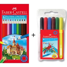 Faber-Castell 12'li Kuru Boya + Faber-Castell Fiesta 6 Renk Keçeli Kalem