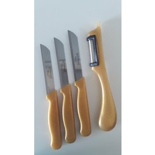 Solingen 3  Adet Simli Gold Meyve Bıçağı ve 1 Adet Topuz Saplı Yan Soyacak Seti
