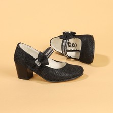 Kiko 752 Çupra Günlük Kız Çocuk 4 cm Topuk Babet Ayakkabı Siyah