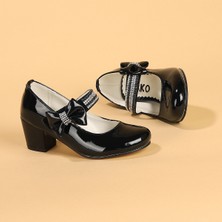 Kiko 752 Rugan Günlük Kız Çocuk 4 cm Topuk Babet Ayakkabı Siyah