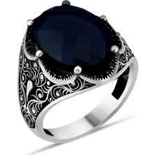 Takılingo 925 Ayar Gümüş Fasetli Mavi Zirkon Taş Erkek Yüzüğü