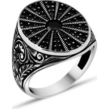 Takılingo 925 Ayar Gümüş Siyah Mikro Taşlı Kalem Işlemeli Erkek Yüzük