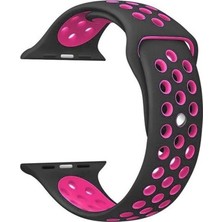 Gpack Apple Watch Uyumlu 6 40mm Kordon Delikli Çift Renk Silikon Koyu Pembe