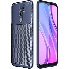 Gpack Xiaomi Redmi 9 Kılıf Negro Karbon Dizayn Silikon + Nano Glass Lacivert