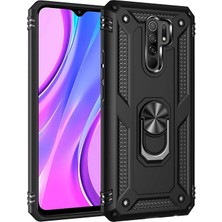 Gpack Xiaomi Redmi 9 Kılıf Tank Koruma Vega Standlı Yüzüklü Mıknatıslı Siyah