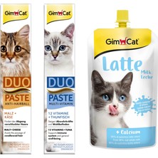 Gimcat Duo Paste Peynirli Malt Kedi Macunu 50 gr + Tuna Balıklı Vitamin Kedi Macunu 50 gr + Gimcat Milk Latte Calcium Sıvı Kedi Sütü 200 ml ARDA017