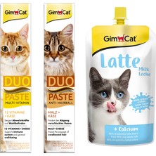 Gimcat Duo Paste Peynirli Vitamin Kedi Macunu 50 gr + Peynirli Malt Kedi Macunu 50 gr + Gimcat Milk Latte Calcium Sıvı Kedi Sütü 200 ml ARDA017