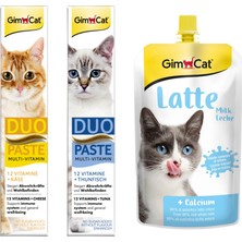Gimcat Duo Paste Peynirli Vitamin Kedi Macunu 50 gr + Tuna Balıklı Vitamin Kedi Macunu 50 gr + Gimcat Milk Latte Calcium Sıvı Kedi Sütü 200 ml ARDA017