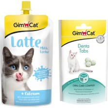 Gimcat Milk Latte Sıvı Kedi Sütü 200 ml + Gimcat Denta Tabs Kedi Ödül Tableti 40 gr