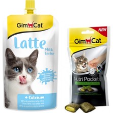 Gimcat Milk Latte Sıvı Kedi Sütü 200 ml + Gimcat Nutri Pockets Kedi Otlu Kedi Ödülü 60 gr
