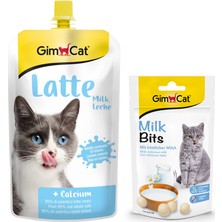 Gimcat Milk Latte Sıvı Kedi Sütü 200 ml + Gimcat Milk Bits Kedi Ödül Tableti 40 gr