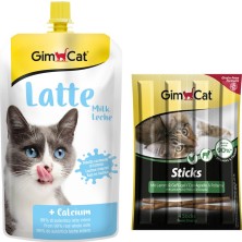 Gimcat Milk Latte Sıvı Kedi Sütü 200 ml + Gimcat Sticks Kuzu Etli ve Tavuklu Kedi Ödülü