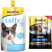 Gimcat Milk Latte Sıvı Kedi Sütü 200 ml + Gimcat Sticks Somonlu ve Alabalıklı Kedi Ödülü