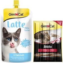 Gimcat Milk Latte Sıvı Kedi Sütü 200 ml + Gimcat Sticks Tavuklu ve Ciğerli Kedi Ödülü