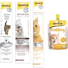 Gimcat Taurine 50 gr + Anti-Hairball Malt Paste 100 gr + Multi Vitamin Paste 100 gr Kedi Macunları + Gimcat Classic Kalsiyum Kedi Pudingi 150 gr ARDA024