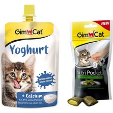 Gimcat Yoghurt Kalsiyum 150 gr + Gimcat Nutri Pockets Kedi Otlu Kedi Ödülü 60 gr