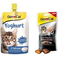 Gimcat Yoghurt Kalsiyum 150 gr + Gimcat Nutri Pockets Kümes Hayvanlı Kedi Ödülü 60 gr