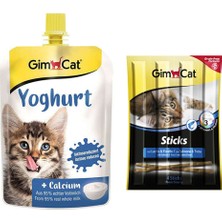 Gimcat Yoghurt Kalsiyum 150 gr + Gimcat Sticks Somonlu ve Alabalıklı Kedi Ödülü