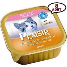 Plaısır Kitten Tavuk ve Sütlü Pate Yavru Kedi Yaş Mama 100 gr - 8 Adet