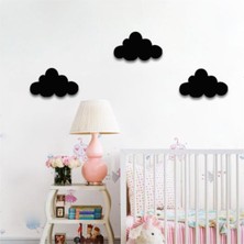 Hellove Ahşap Siyah Bulut 3 Lü Set Bulut Duvar Dekoru Çocuk Odası Süsü