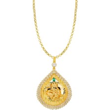 Sembol Gold Tuğralı Kolye 14K Altın Damla Tasarım Arpa