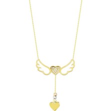 Sembol Gold Melek Kanad Altın Kolye Kalpli 14K Gold