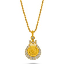 Sembol Gold Tuğralı Altın Kolye Burgu Halat Zincirli Lale